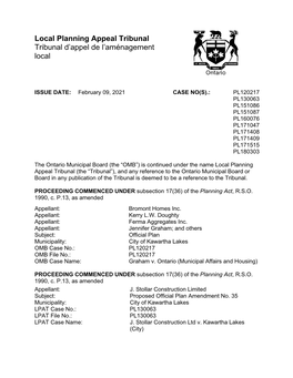 Local Planning Appeal Tribunal Tribunal D'appel De L'aménagement