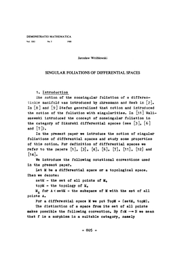 Singular Foliations of Differential Spaces 1