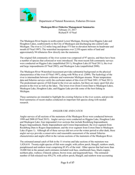 Muskegon River Fisheries Management Summaries 02232017