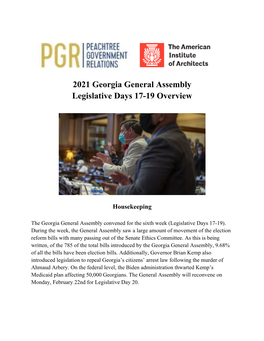 2021 Georgia General Assembly Legislative Days 17-19 Overview