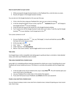 How to Search What's on Your Screen 1. While Pressing the Google Assistant Button on the Pixelbook Pen, Circle the Item On