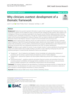 Why Clinicians Overtest: Development of a Thematic Framework Justin H