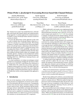 Prime+Probe 1, Javascript 0: Overcoming Browser-Based Side-Channel Defenses Anatoly Shusterman Ayush Agarwal Sioli O’Connell Ben-Gurion Univ