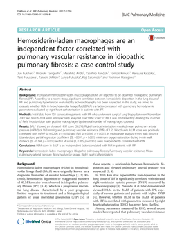 Hemosiderin-Laden Macrophages Are an Independent Factor Correlated with Pulmonary Vascular Resistance in Idiopathic Pulmonary Fi