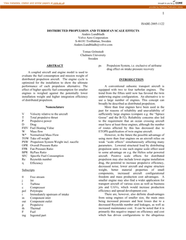 DISTRIBUTED PROPULSION and TURBOFAN SCALE EFFECTS Anders Lundbladh Volvo Aero Corporation S-46181 Trollhättan, Sweden Anders.Lundbladh@Volvo.Com