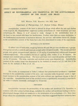 Effect of Pentobarbital and Thiopental on the Acetylcholine Content of the Heart and Brain