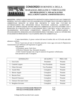 Consorzio Di Bonifica Della Baraggia Biellese E Vercellese Deliberazione N