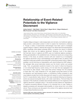 Relationship of Event-Related Potentials to the Vigilance Decrement