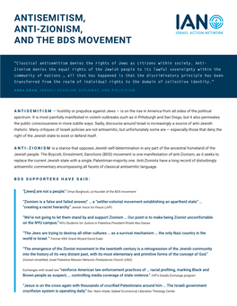 Antisemitism, Anti-Zionism, and the Bds Movement