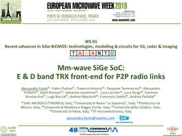 Mm-Wave Sige Soc: E & D Band TRX Front-End for P2P Radio Links