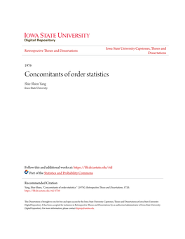 Concomitants of Order Statistics Shie-Shien Yang Iowa State University