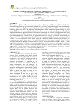 Influence of Labour Use in Oil Palm Production in Okitipupa Local