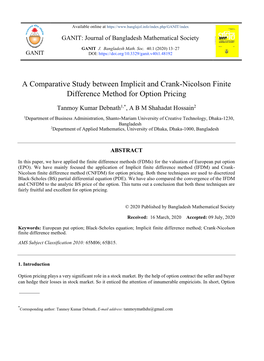 A Comparative Study Between Implicit and Crank-Nicolson Finite Difference Method for Option Pricing