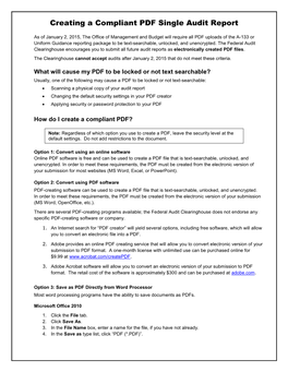 Creating a Compliant PDF Single Audit Report