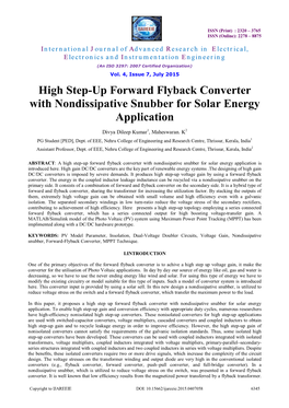 High Step-Up Forward Flyback Converter with Nondissipative Snubber for Solar Energy Application