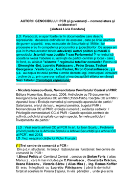 PCR Şi Guvernanţi – Nomenclatura Şi Colaboratorii [Sinteză Livia Dandara]