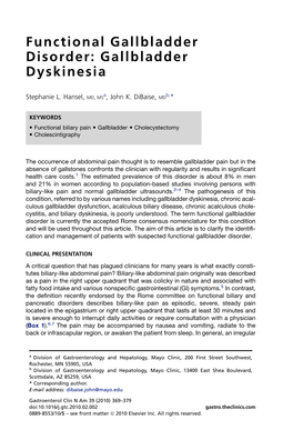 Functional Gallbladder Disorder: Gallbladder Dyskinesia