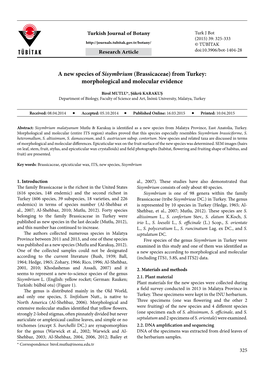 A New Species of Sisymbrium (Brassicaceae) from Turkey: Morphological and Molecular Evidence