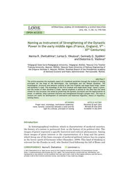 Naming As Instrument of Strengthening of the Dynastic Power in the Early Middle Ages (France, England, Vth – Xith Centuries)