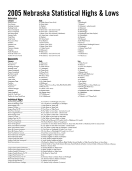 2005 Nebraska Statistical Highs & Lows