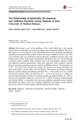 The Relationship of Spirituality Development and Addiction Potential Among Students of Qom University of Medical Sciences