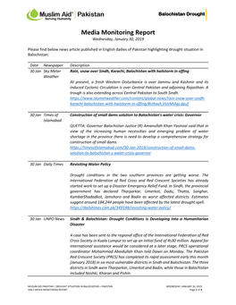 Media Monitoring Report Wednesday, January 30, 2019