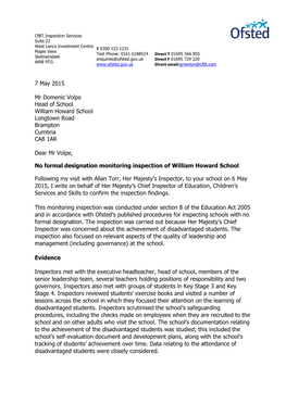 7 May 2015 Mr Domenic Volpe Head of School William Howard School