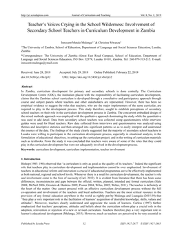 Involvement of Secondary School Teachers in Curriculum Development in Zambia