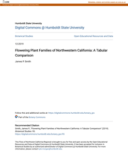 Flowering Plant Families of Northwestern California: a Tabular Comparison