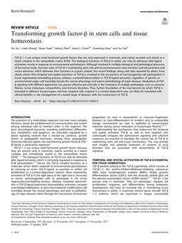 Transforming Growth Factor-Î² in Stem Cells and Tissue Homeostasis