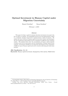 Optimal Investment in Human Capital Under Migration Uncertainty