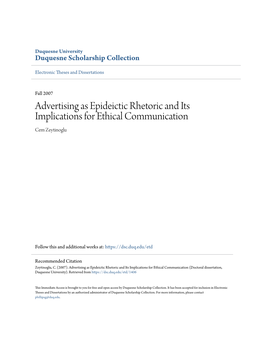 Advertising As Epideictic Rhetoric and Its Implications for Ethical Communication Cem Zeytinoglu