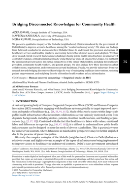 Bridging Disconnected Knowledges for Community Health