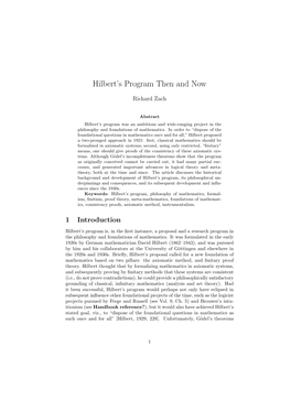 Hilbert's Program Then And