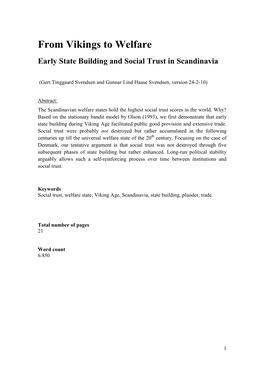 From Vikings to Welfare Early State Building and Social Trust in Scandinavia