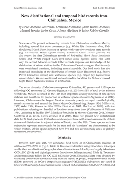 New Distributional and Temporal Bird Records from Chihuahua, Mexico