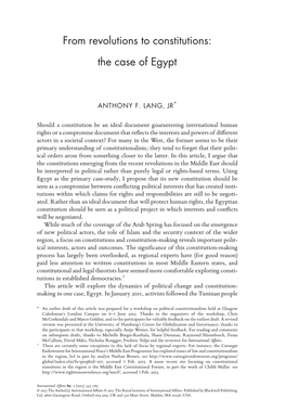 From Revolutions to Constitutions: the Case of Egypt
