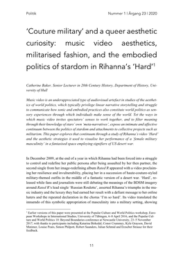 Music Video Aesthetics, Militarised Fashion, and the Embodied Politics of Stardom in Rihanna’S ‘Hard’1