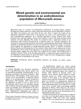 Determination in an Androdioecious Population of Mercurialls Annua