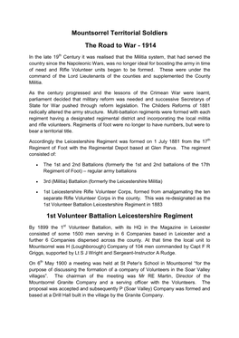 Mountsorrel Territorial Soldiers the Road to War - 1914