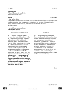9.6.2020 A9-0112/1 Amendment 1 Thierry Mariani, Jérôme Rivière on Behalf of the ID Group Report A9-0112/2020 Petras Auštrevi