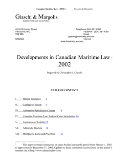 Developments in Canadian Maritime Law 1 2002