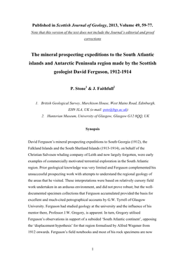 The Mineral Prospecting Expeditions to the South Atlantic Islands and Antarctic Peninsula Region Made by the Scottish Geologist David Ferguson, 1912-1914