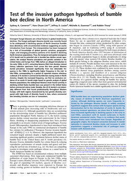 Test of the Invasive Pathogen Hypothesis of Bumble Bee Decline in North America