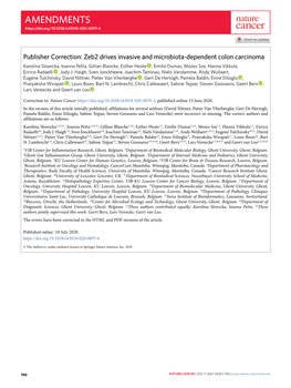 Zeb2 Drives Invasive and Microbiota-Dependent Colon Carcinoma