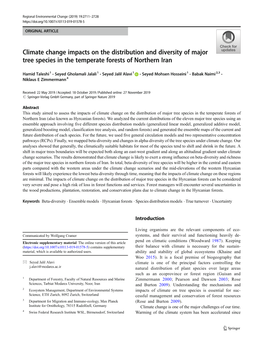 Climate Change Impacts on the Distribution and Diversity of Major Tree Species in the Temperate Forests of Northern Iran