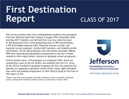 First Destination Report CLASS of 2017