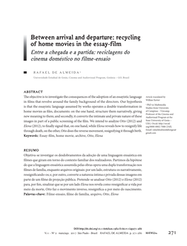 Recycling of Home Movies in the Essay-Film Entre a Chegada E a Partida: Reciclagens Do Cinema Doméstico No Filme-Ensaio