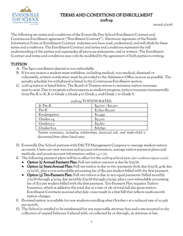 TERMS and CONDITIONS of ENROLLMENT 2018-19 Revised 3/2018