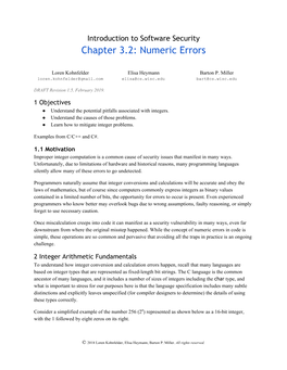 Introduction to Software Security Chapter 3.2: Numeric Errors